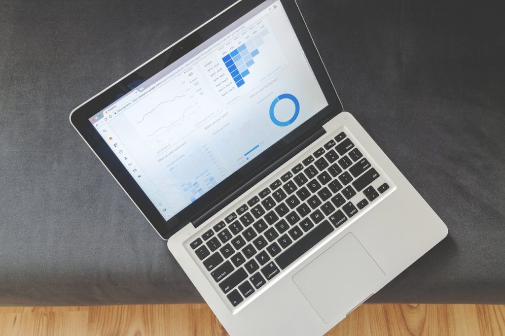 Laptop showing a web analytics dashboard for a data-driven video campaign